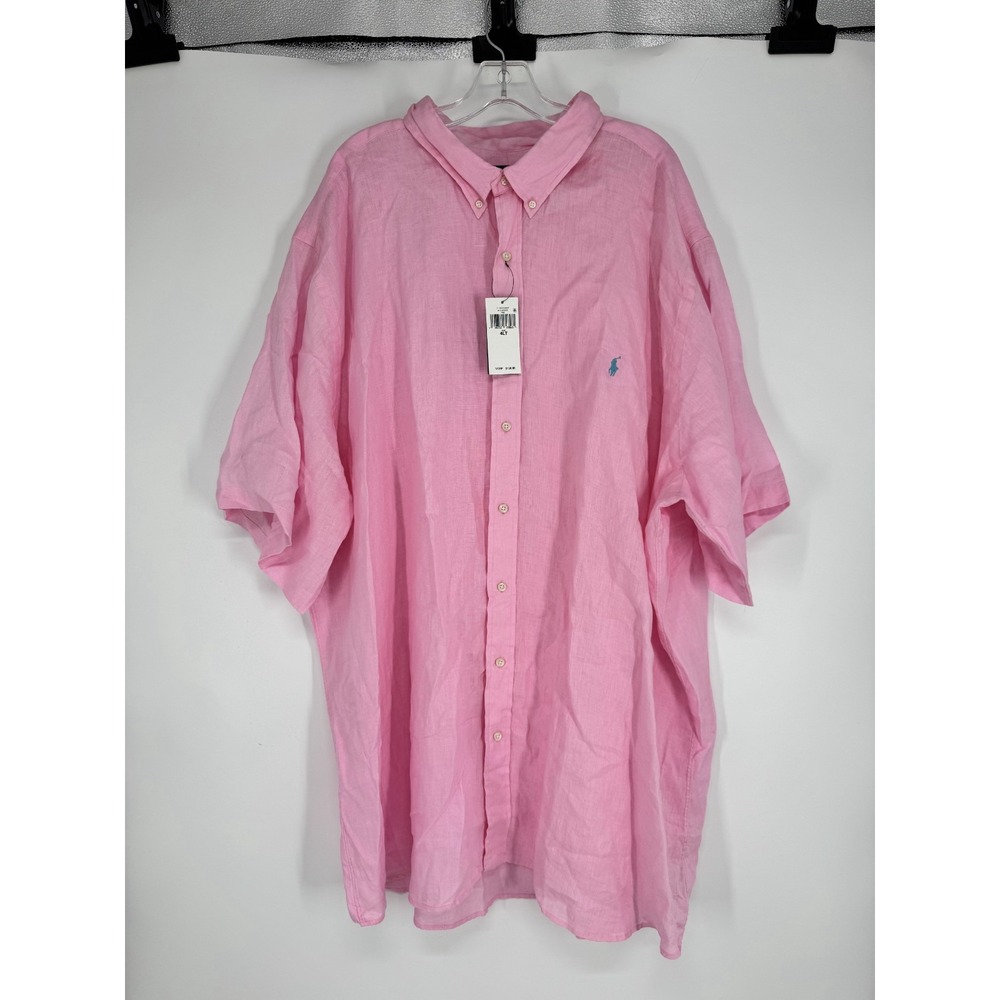 Polo Ralph Lauren Shirt 4XL Tall 4XLT Pony 100% Linen Short Sleeve Button Down